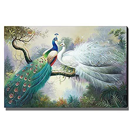 キャンバスペインティング ウォールアート クジャクイラスト 3d 手描きアートワーク 手描きアートワーク ウォールアート クジャクホビーのために作られています B0998gkyvm リビ 富と幸運を象徴します クジャクホビーのために作られています Nobuストア