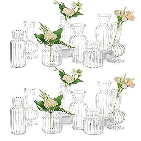 16Pcs/ Set Small Vase Different Ge0metric Stripe Shape, Bud Vases in Bulk S