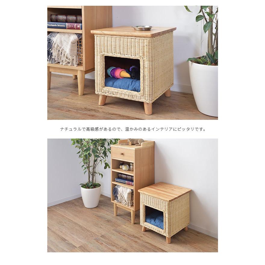 ラタン×天然木 ペットハウス キャットハウス 猫ハウス 室内 ドーム型