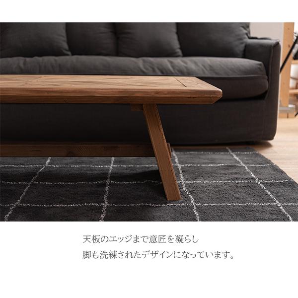 古材の温もりと重厚感 リビングテーブル 130×70 ヘリンボーン センター