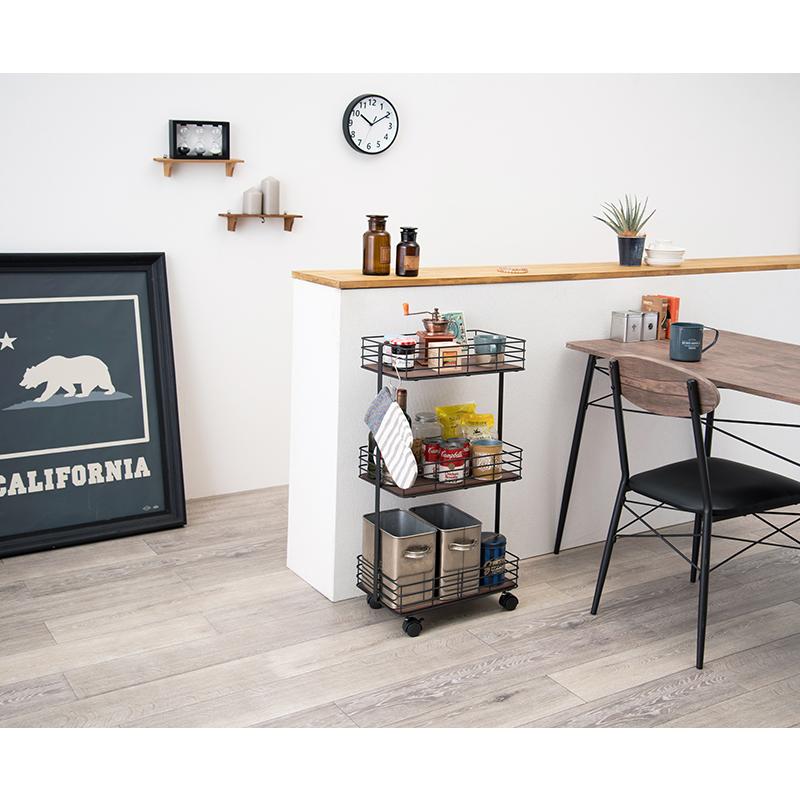 完成品 キャスター付き ワゴンラック 3段 奥行25cm / キッチンワゴン