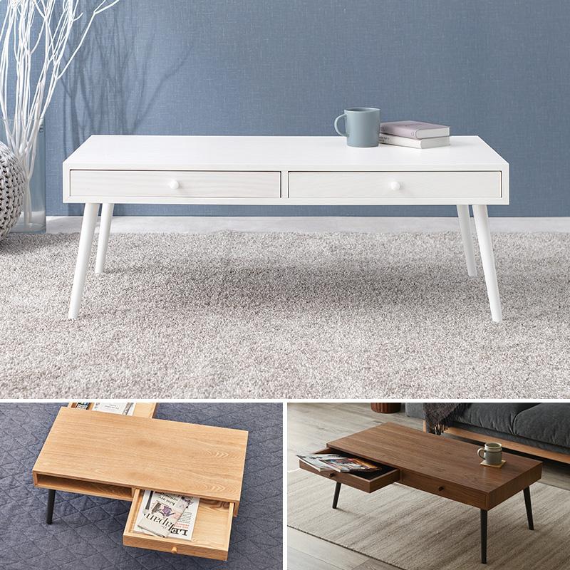 力強い木目 引き出し付き センターテーブル 100×45 木製 ローテーブル