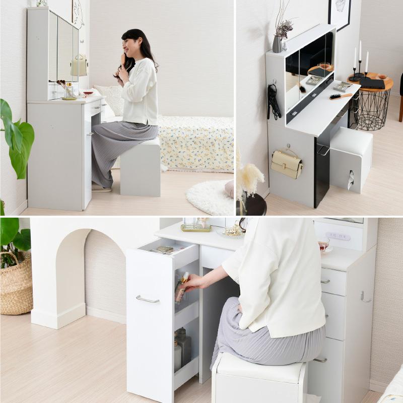 BELLEB　3面鏡ドレッサー900幅 ワゴンタイプ 鏡面 BELLEB　3面鏡ドレッサー900幅 PVC