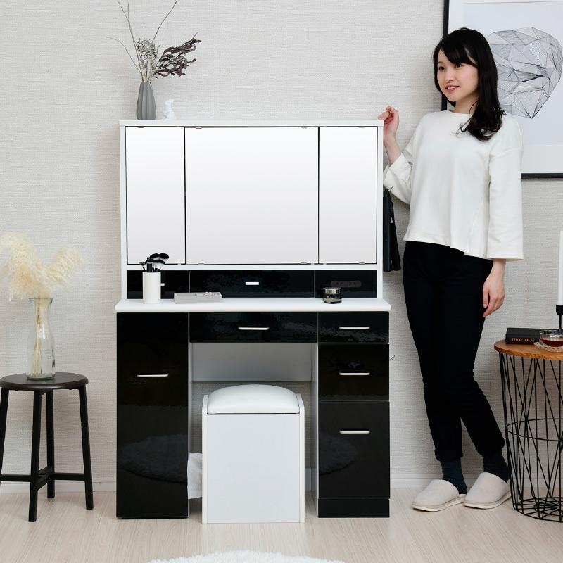 BELLEB　3面鏡ドレッサー900幅 ワゴンタイプ 鏡面 BELLEB　3面鏡ドレッサー900幅 PVC