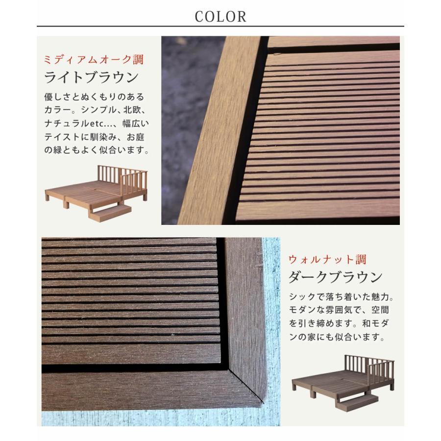 本体4台セット フェンス＆ステップ付き ウッドデッキ  / 人工木材 DIY キット 樹脂 踏み台付き 縁台 縁側 ステップ フェンス セット 1坪 m | ブランド登録なし | 03