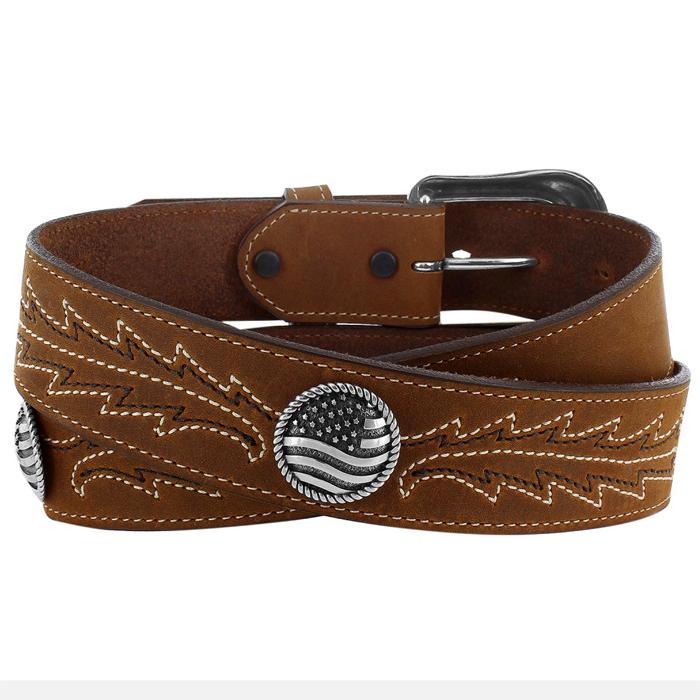 ジャスティン レザー ベルト ブラウン コンチョ付き メイドインUSA