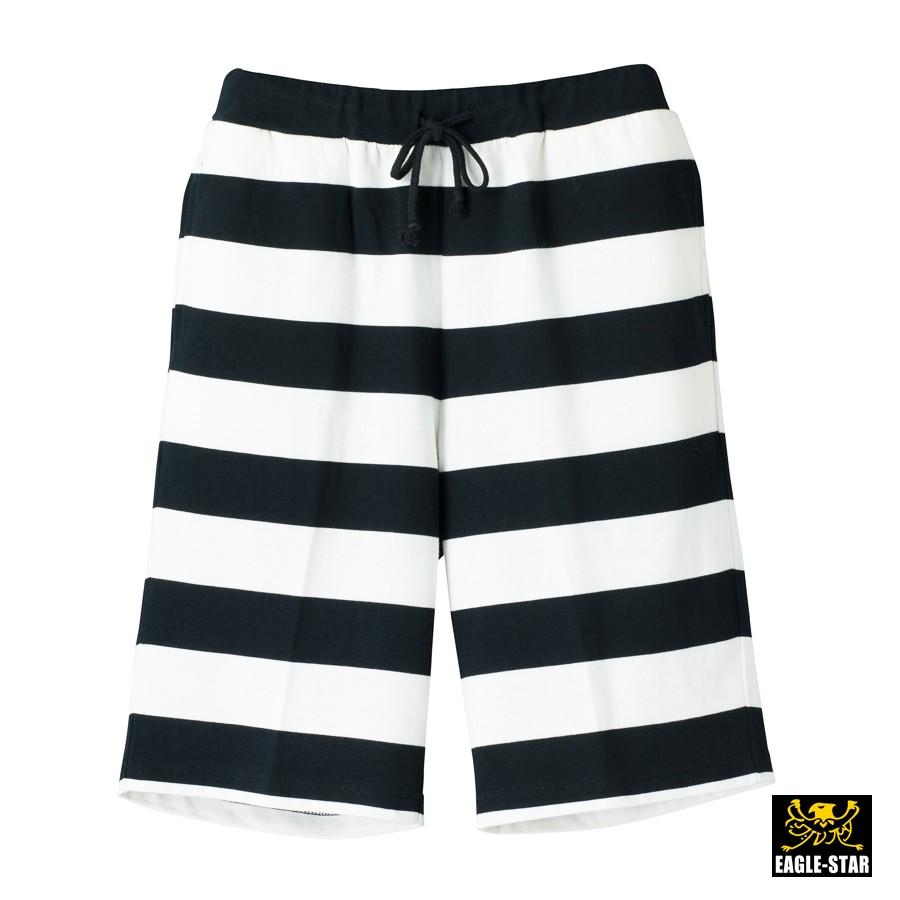メンズ 太ボーダー ハーフパンツ 8.5ozコーマコットン ウエストゴム＆紐 EAGLE STAR | EAGLE STAR（ファッション） | 01