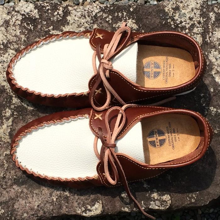 ファニー モカシン スリップ・オン・ストレート サイズ7 ダークブラン×ホワイト スムースレザー ダブルソール 靴 シューズ レザー 革 返品交換不可 |  | 01