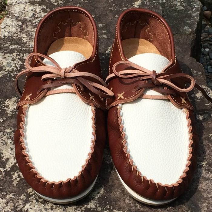 ファニー モカシン スリップ・オン・ストレート サイズ7 ダークブラン×ホワイト スムースレザー ダブルソール 靴 シューズ レザー 革 返品交換不可 |  | 02