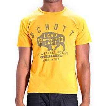 t*u様 Schott イエロー プリント柄 半袖シャツ M Schott N.Y.C（ショット） Schott Tシャツ 半袖 LAND ヘビーウェイト