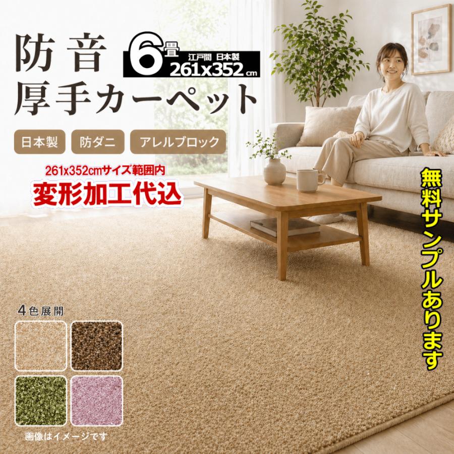 カーペット オーダー 6畳 安い 6畳サイズ 厚手 防ダニ 北欧 おしゃれ 日本製 丸巻 防音 261x352cm 変形加工代込み SoundHays | スミノエ