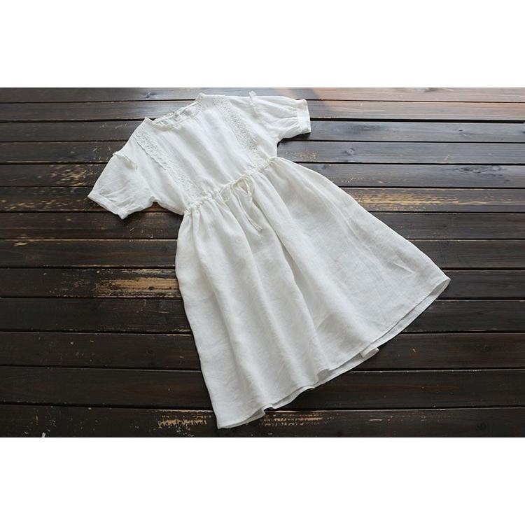 ワンピース レディース 40代 50代 きれいめ 春 夏 春夏 フォーマル 綿麻 無地 花柄 刺繍 レース 丸首 半袖 ロング丈 Aラインの画像