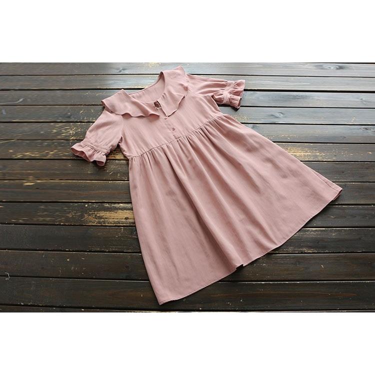 ワンピース レディース 40代 50代 きれいめ 春 夏 春夏 綿麻 無地 襟付き 半袖 ひざ丈 Aラインの画像