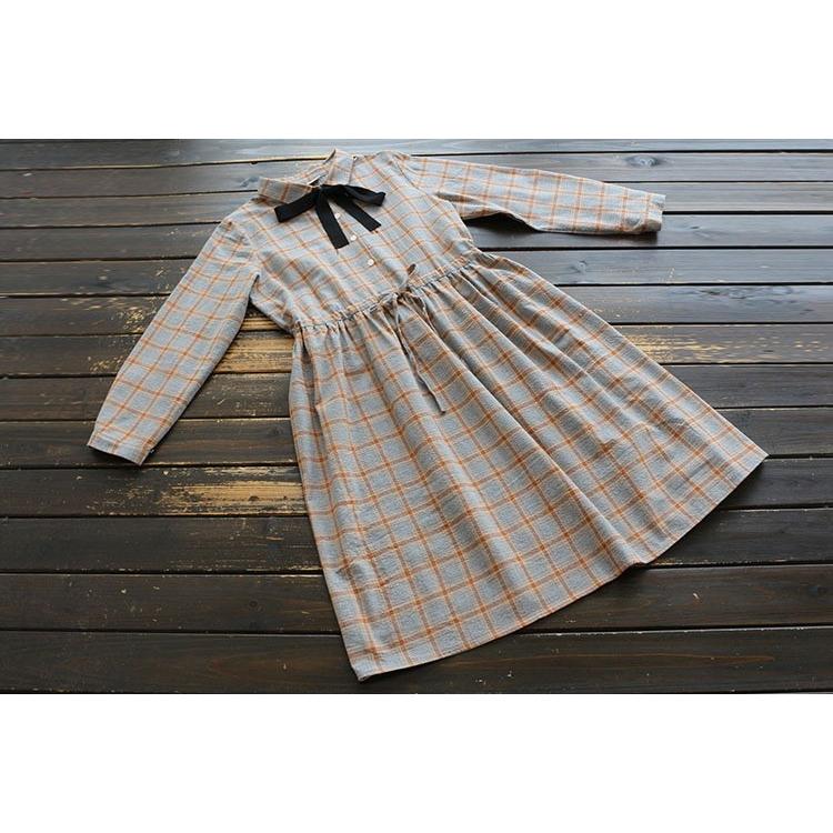 美品✨ 45R チェック柄 コットンロングワンピース ネイビー 0 ワンピース レディース 40代 50代 きれいめ 秋 冬 秋冬 綿麻 チェック