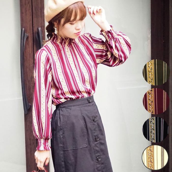 オリエンタル柄プチハイブラウス 秋 秋服 トップス ブラウス ストライプ柄 シャツ オフホワイト ブラウン ブラック ボルドー 洋服 レディース Sango 靴 131n Nofallsango 通販 Yahoo ショッピング