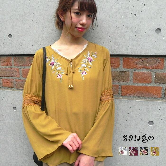 トップス ブラウス 刺繍 刺しゅう 花刺繍 ボヘミアン 洋服 レディース衣類 トレンド Sango Sango 142n Nofallsango 通販 Yahoo ショッピング