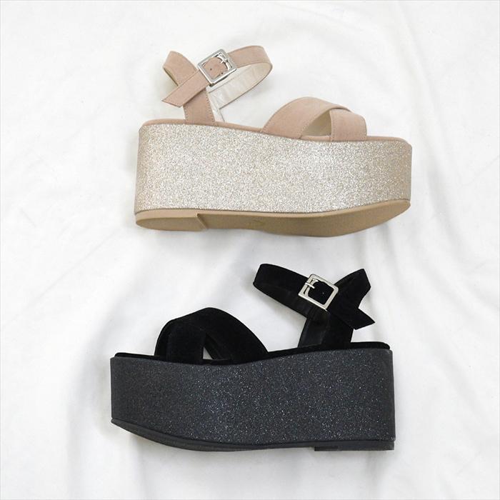 レディース サンダル 厚底 かわいい おしゃれ ラメ 盛れる インスタ映え キラキラ 人気 タンクヒール カジュアル 原宿系 美脚 黒 ブラック ホワイト 98ns Nofallsango 通販 Yahoo ショッピング
