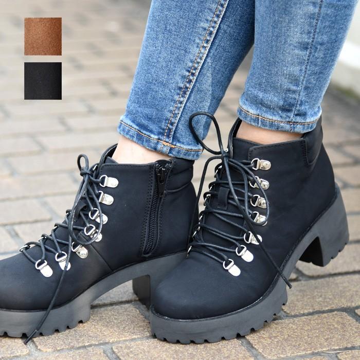 シューズ レディース ブーツ トレッキング ショートブーツ カジュアル 編み上げ 合皮 可愛い おしゃれ ブラック ブラウン 黒 98nsl Nofallsango 通販 Yahoo ショッピング