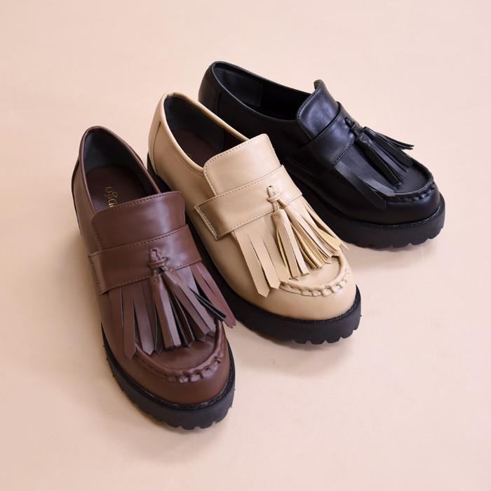靴 レディース シューズ 厚底 ローファー タッセル マニッシュ おしゃれ かわいい 盛れる ライブ コスプレ 黒 ブラック 美脚 Nofall Sango サンゴ 98nm Nofallsango 通販 Yahoo ショッピング