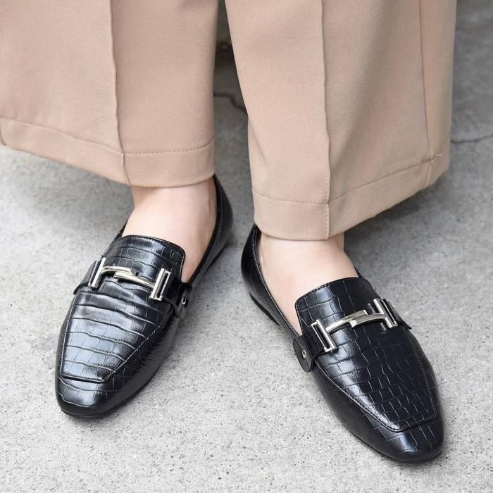 レディース 靴 パンプス ローファー マニッシュ フラット おしゃれ ビット 可愛い スクエアトゥ 黒 ブラック ブラウン クロコ アイボリー Nofall 98nm Nofallsango 通販 Yahoo ショッピング