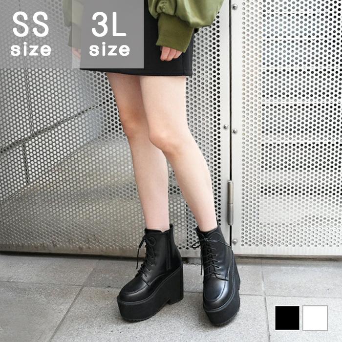レースアップ 美脚 ショートブーツ ブーツ 厚底 トレンド ジッパー 黒 歩きやすい 履きやすい タンクヒール プラットフォーム シンプル モード 210 98nb Nofallsango 通販 Yahoo ショッピング