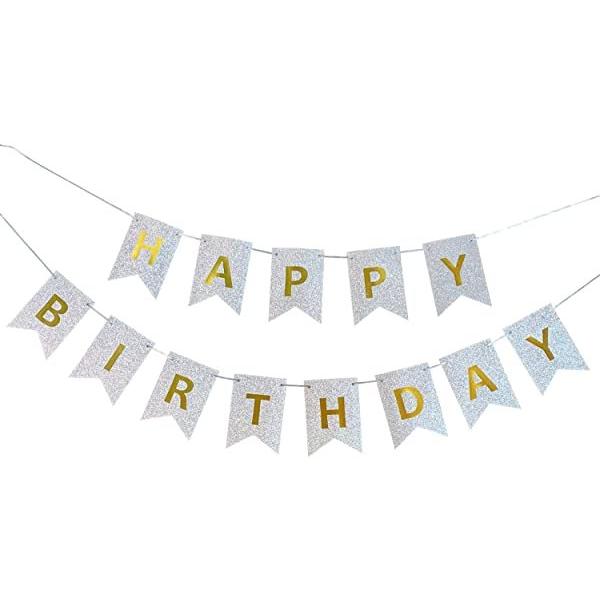 売却 誕生日 飾り付け Happybirthday ガーランド 男の子 女の子 バースデー パーティー飾り バナー リボン付き シルバー 送料無料 Cisama Sc Gov Br