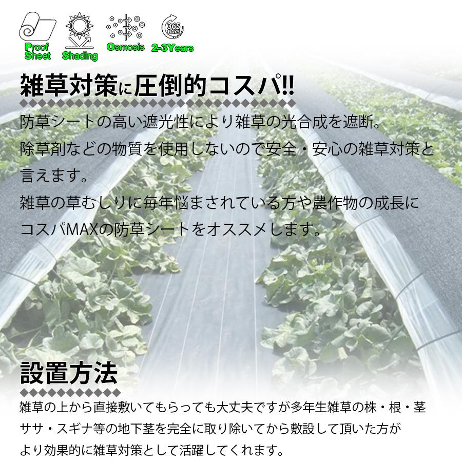 防草シート 黒 2m×50m 1巻 厚さ0.3mm 農用シート 草よけシート 除草シート 雑草防止 砂利下 人工芝下 LB-225 区分100S｜nohohonlibre02｜02