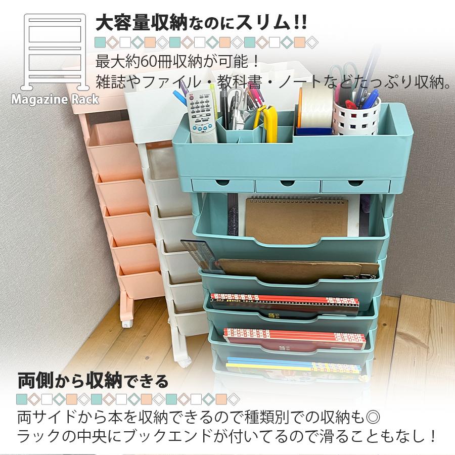 マガジンラック スリム キャスター 薄型 サイドワゴン デスクワゴン 大