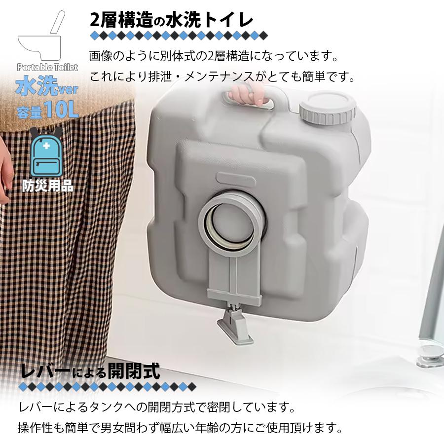 簡易トイレ 水洗式 ポータブルトイレ テント セット 10L タンク 