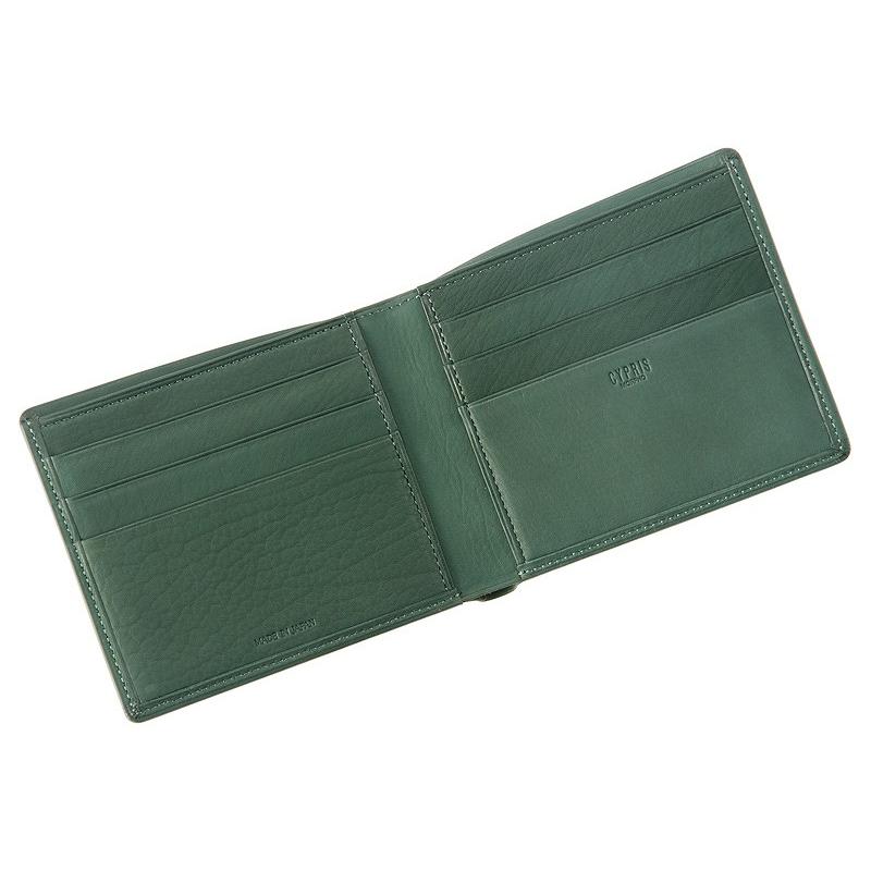未使用◇CYPRIS◇キプリス◇レーニアカーフ 折財布◇グリーン◇定価2.5万 CYPRIS（キプリス） メンズ 財布 二つ折り 小銭入れなし カーフレザー