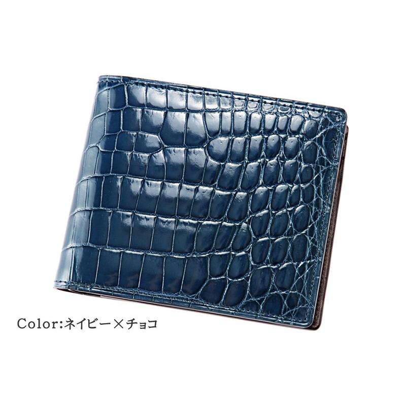 メンズ 財布 二つ折り 小銭入れあり クロコダイル CYPRISキプリスコレクション 艶クロコダイル ＆ シラサギレザー 本革 鰐革 札入 レザー 日本製 4261の画像