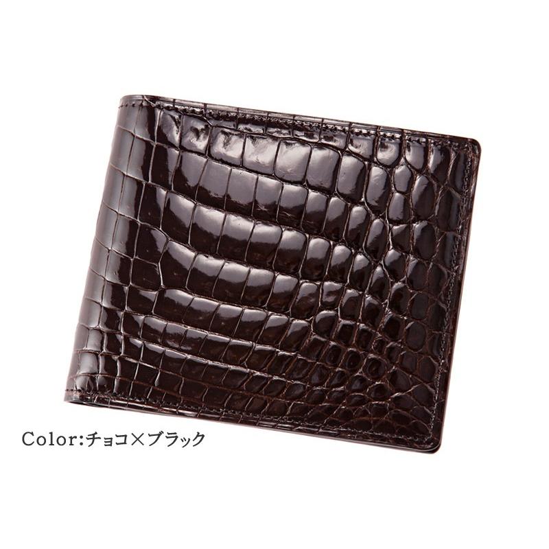メンズ 財布 二つ折り 小銭入れあり クロコダイル CYPRISキプリスコレクション 艶クロコダイル ＆ シラサギレザー 本革 鰐革 札入 レザー 日本製 4261の画像