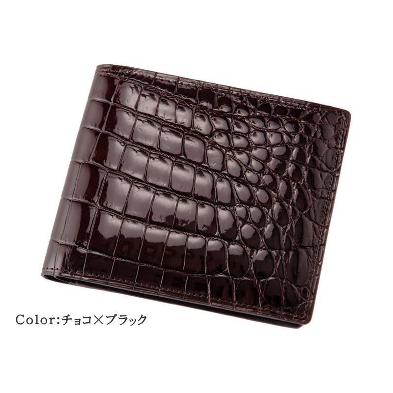 メンズ 財布 二つ折り 小銭入れなし クロコダイル CYPRIS キプリスコレクション　艶クロコダイル ＆ シラサギレザー 純札 本革 鰐革 レザー 日本製の画像