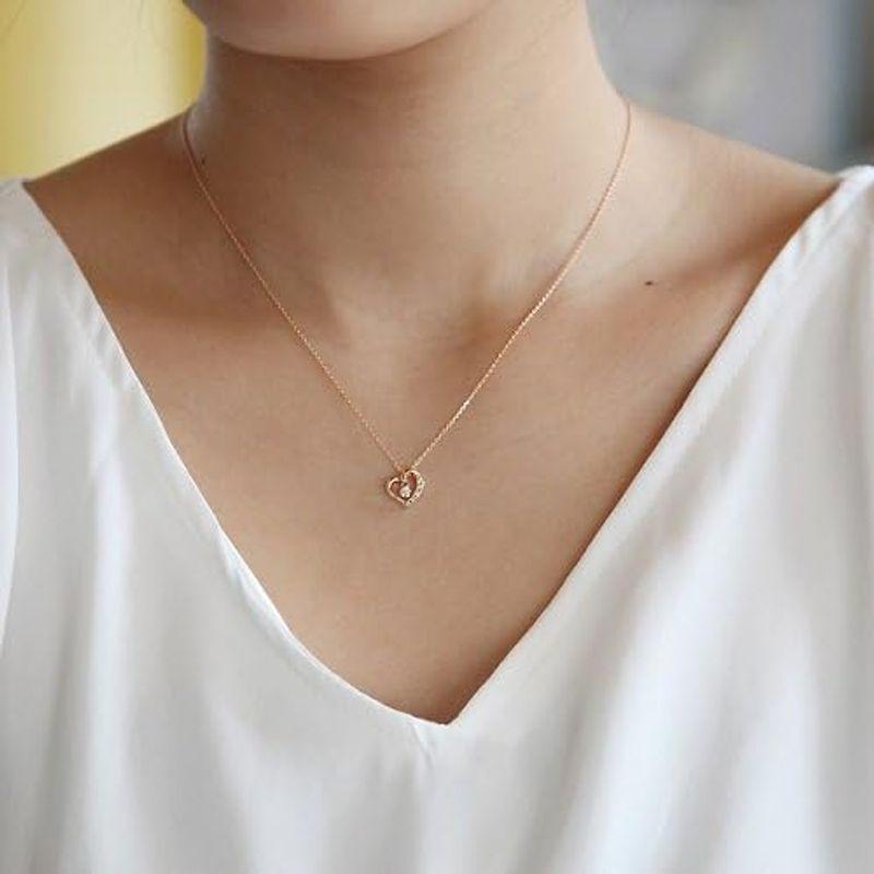 4℃ ピンクゴールドハートネックレスギフトダイヤ18k