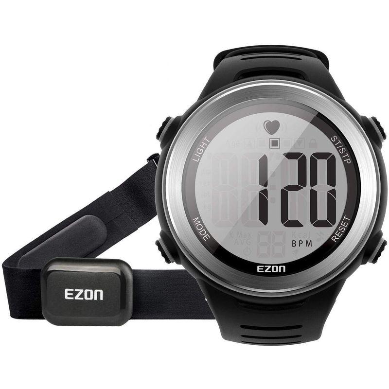 EZON ランニングウォッチ スポーツウォッチ 心拍計 IP67防水防塵 1.22インチ大盤面表示 メンズ ブラック (シルバー) ランニングウォッチ スポーツウォッチ 心拍計 IP67防水防塵 22インチ大盤面表示 メンズ ブラック シルバー