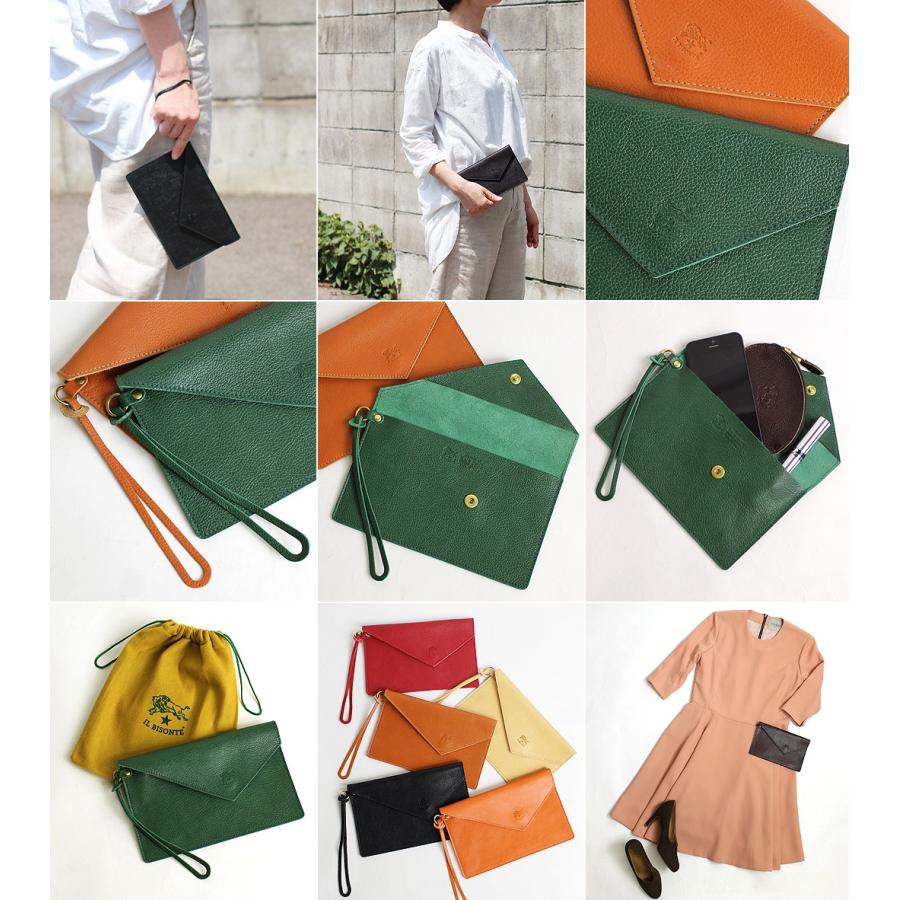 IL BISONTE（イルビゾンテ） ポーチ ストラップ付きレザーフラット