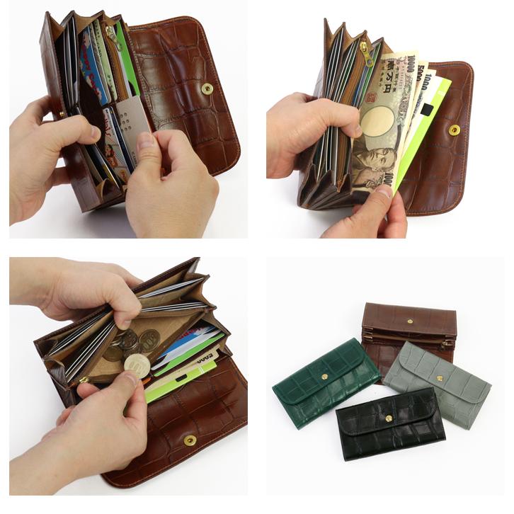 【新品未使用】イルビゾンテ 長財布 クロコエンボス グリーン系 IL BISONTE（イルビゾンテ） 財布 クロコエンボスドハーフフラップ長