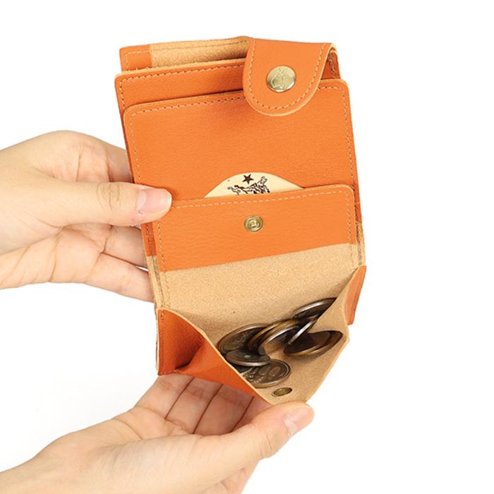 極美品 イルビゾンテ 二つ折り財布 オレンジ コンパクト オールレザー IL BISONTE 二つ折り財布 オレンジ