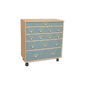 木製 武周木工 14ポケット収納ワゴン ブルーグリーン No. 15
