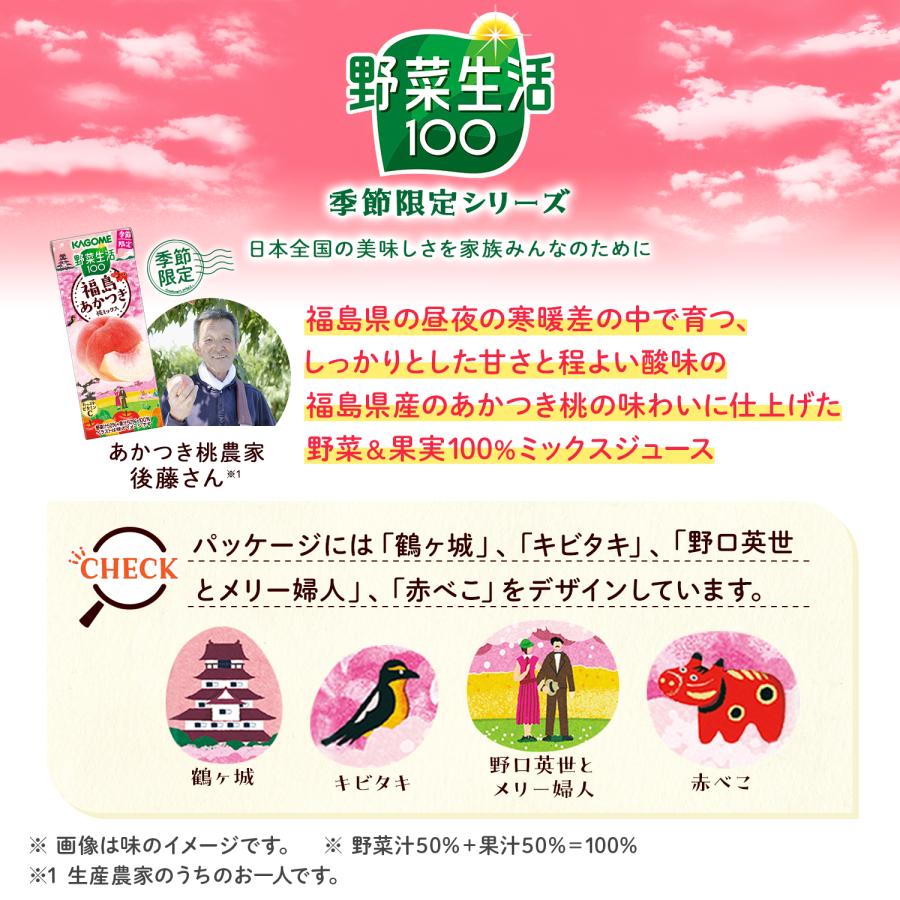 カゴメ 野菜生活 野菜生活100 福島あかつき桃ミックス 195ml×24本(発売