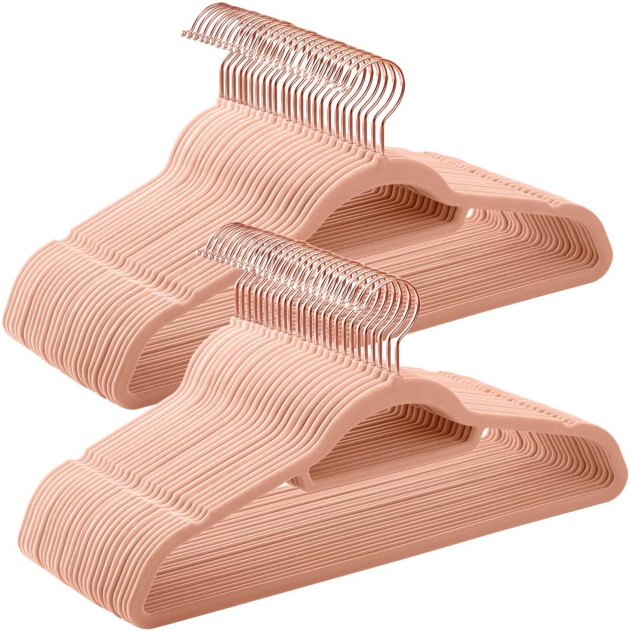 SONGMICSベルベットハンガーローズゴールドスイベルフック付衣類ハンガー50本セットノンスリップ省スペースコート・シャツ・ワンピース