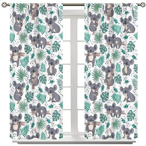 fucyBuコアラカーテンパームリーフキッズカートゥーンかわいいコアラ動物の断熱ドレープ寝室用ロッドポケット断熱カーテン寝室用ウィンドウトリートメントW fucyBuコアラカーテンパームリーフキッズカートゥーンかわいいコアラ動物の断熱ドレープ寝室用ロッドポケット断熱カーテン寝室用ウィンドウトリートメントW