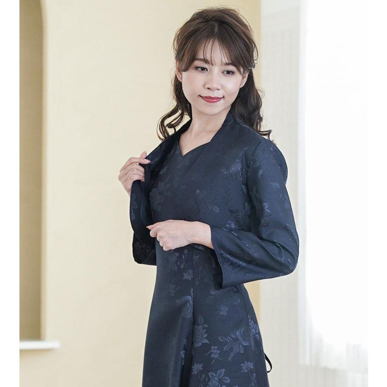 結婚式 母親 ボレロ 薔薇柄 フォーマル マザーズドレス 黒 50代 大人 フォーマルドレス 花嫁の母 着痩せ ジャケット 　袖あり 大きいサイズ マザードレス (799) |  | 14