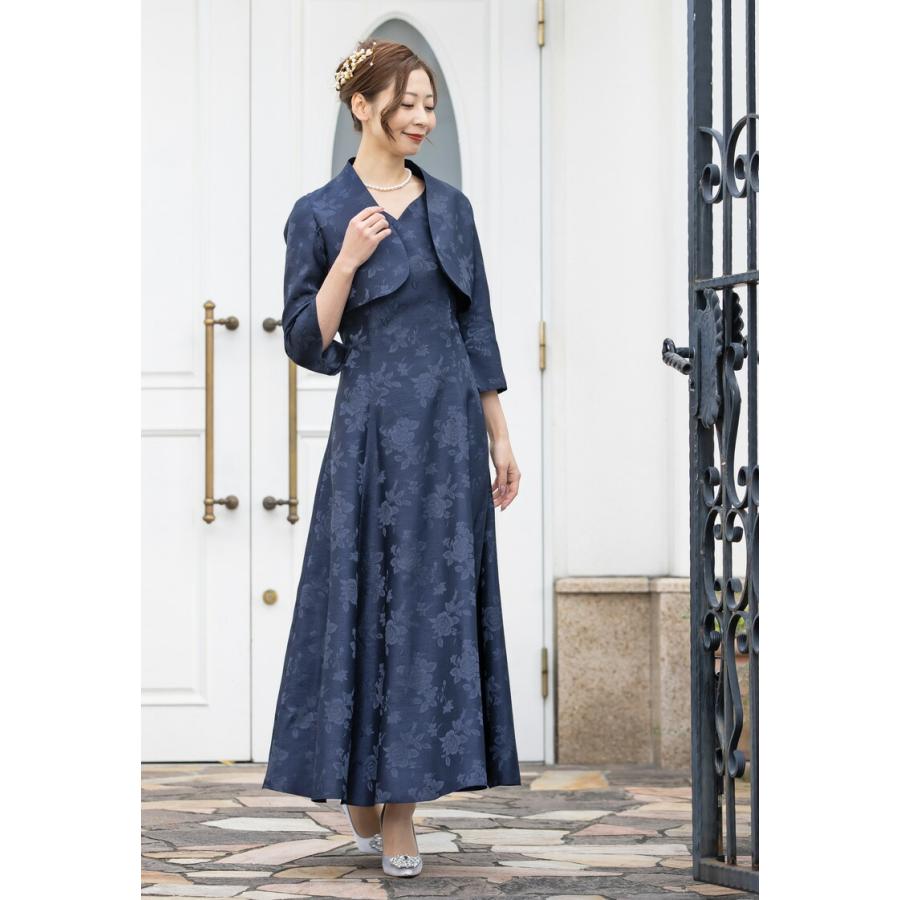 マザーズドレス　結婚式　バラ柄シャンタンドレス　ロングドレス ボレロ付き　 7号 マザーズドレス 結婚式 バラ柄シャンタンドレス ロングドレス
