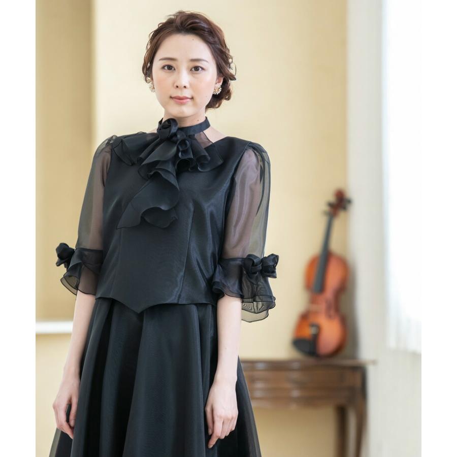 合唱ブラウス 演奏会ブラウス 演奏会 白 黒 フリル チョーカー