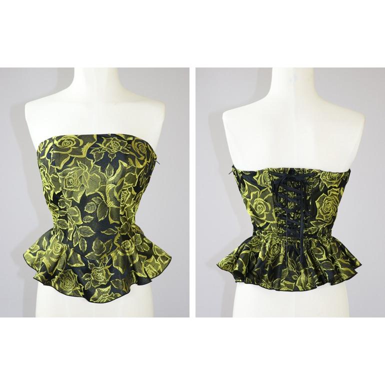 薔薇柄 ジャガード ビスチェ (bl806) 演奏会 ブラウス 黒 青 黄