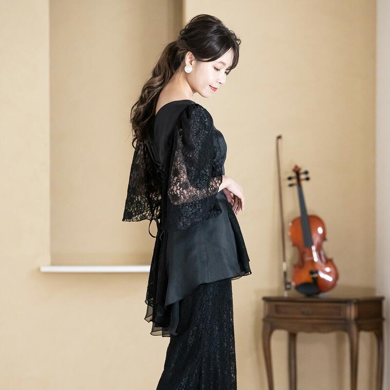 演奏会ブラウス 合唱ブラウス ブラウス 第九 演奏会 黒 フォーマル レース ケープ風 フィッシュテール ブラウス ブラック コーラス 衣装 合唱 バイオリン(bl829) 演奏会ブラウス 合唱ブラウス ブラウス 第九 演奏会 黒