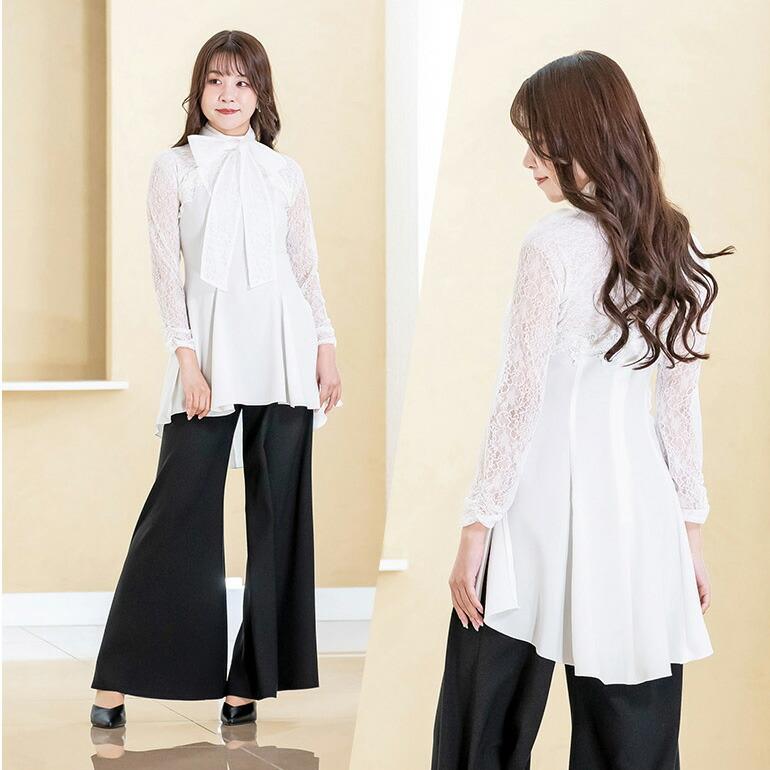 ブラウス 演奏会 白 黒 フォーマル ボウタイ 長袖 コーラス 衣装 合唱