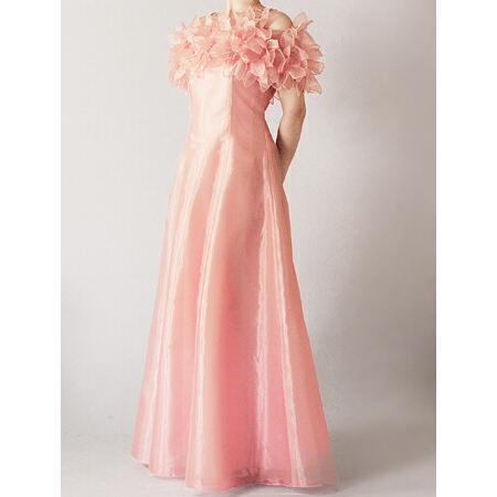 ロングドレス 演奏会 袖付き 花フリル 日本製 袖あり 他と被らない