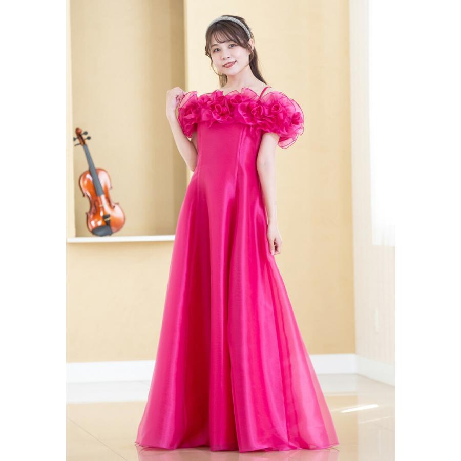 演奏会衣装 演奏会ドレス ロングドレス フリル コサージュ 日本製